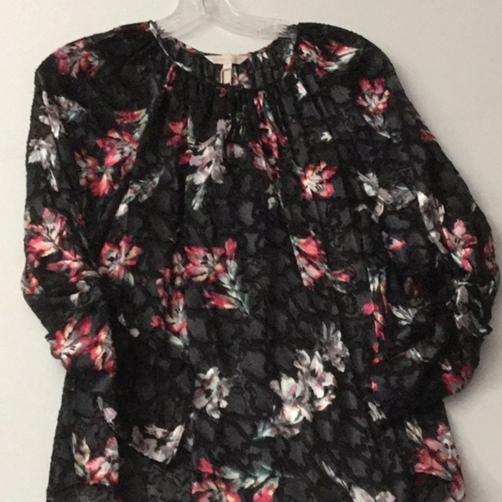 NWT Rebecca Taylor Noah Flowered Blouse Black Sz 4